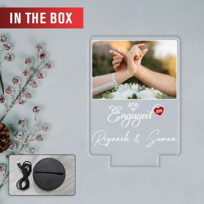 Personalized Couple Name & Engagement Date LED Night Lamp with Warm White Light Engagement Gift for Friend, Bhaiya-Bhabhi, Sister & Jiju